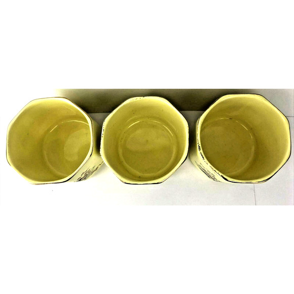 Vintage Japanese‎ Sake Tea Cup 3 Piece Yellow Cart Design Octagon Rim Pin Stripe - Picture 8 of 9